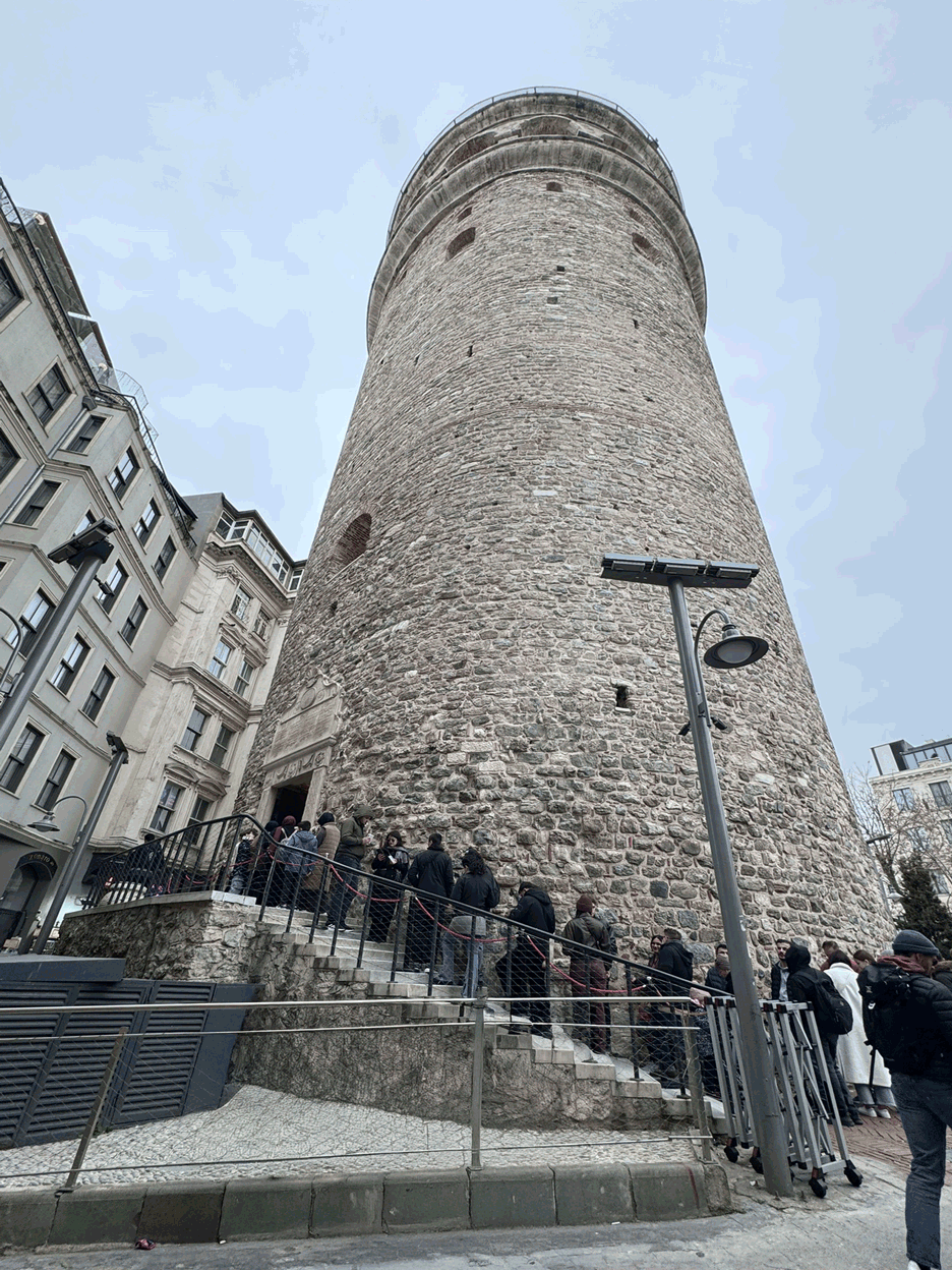 Galata Tower seen from the street in Istanbul