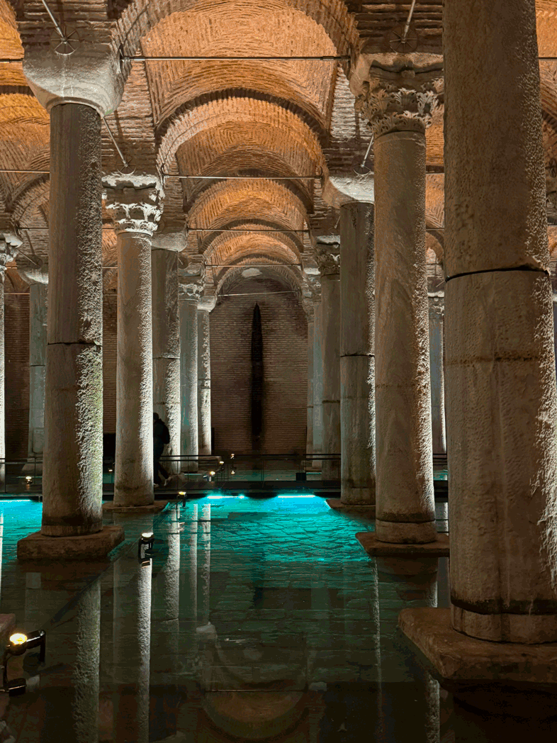 Rows of columns reflected in the water of Istanbul Basilica Cistern