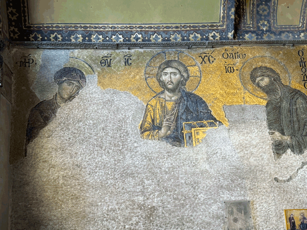Deësis mosaic in Hagia Sophia showing Christ between Mary and John the Baptist