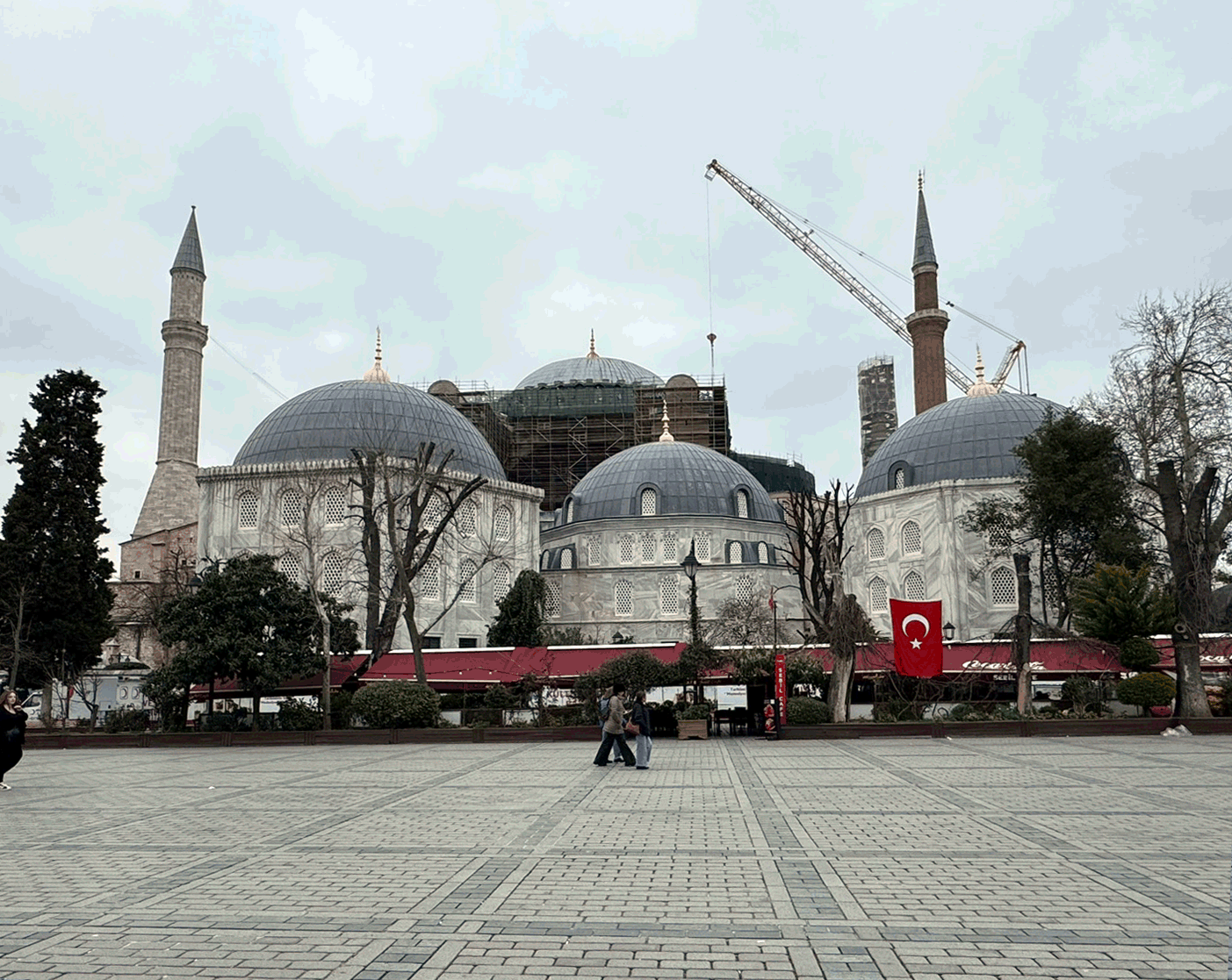 Hagia Sophia and its minarets seen from Sultanahmet Square in Istanbul