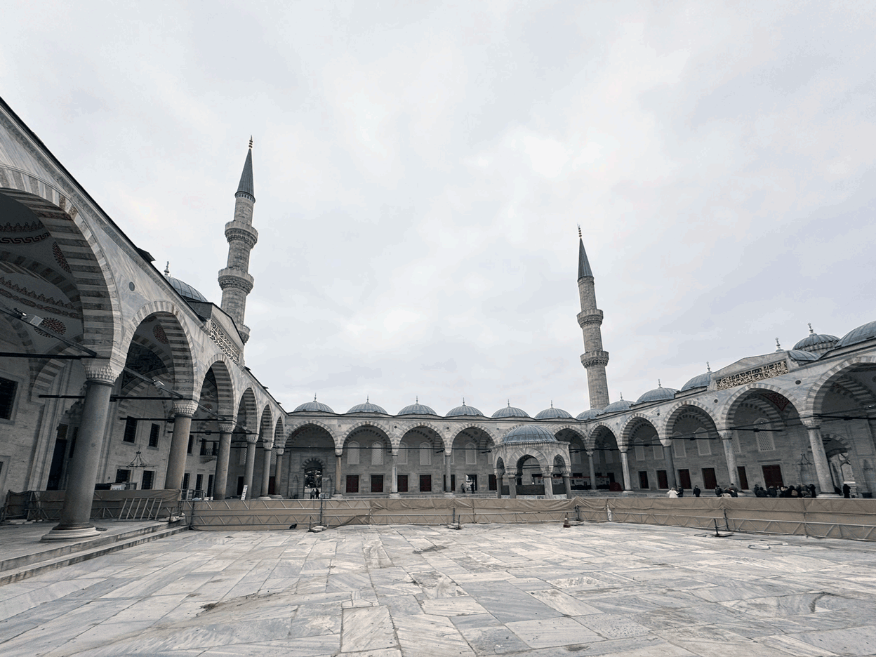 Courtyard and arcades of Sultan Ahmed Mosque in Istanbul